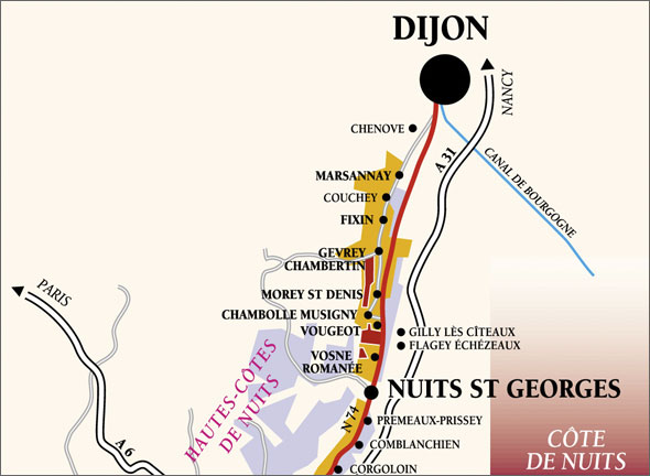 Map over the Côte de Nuits.